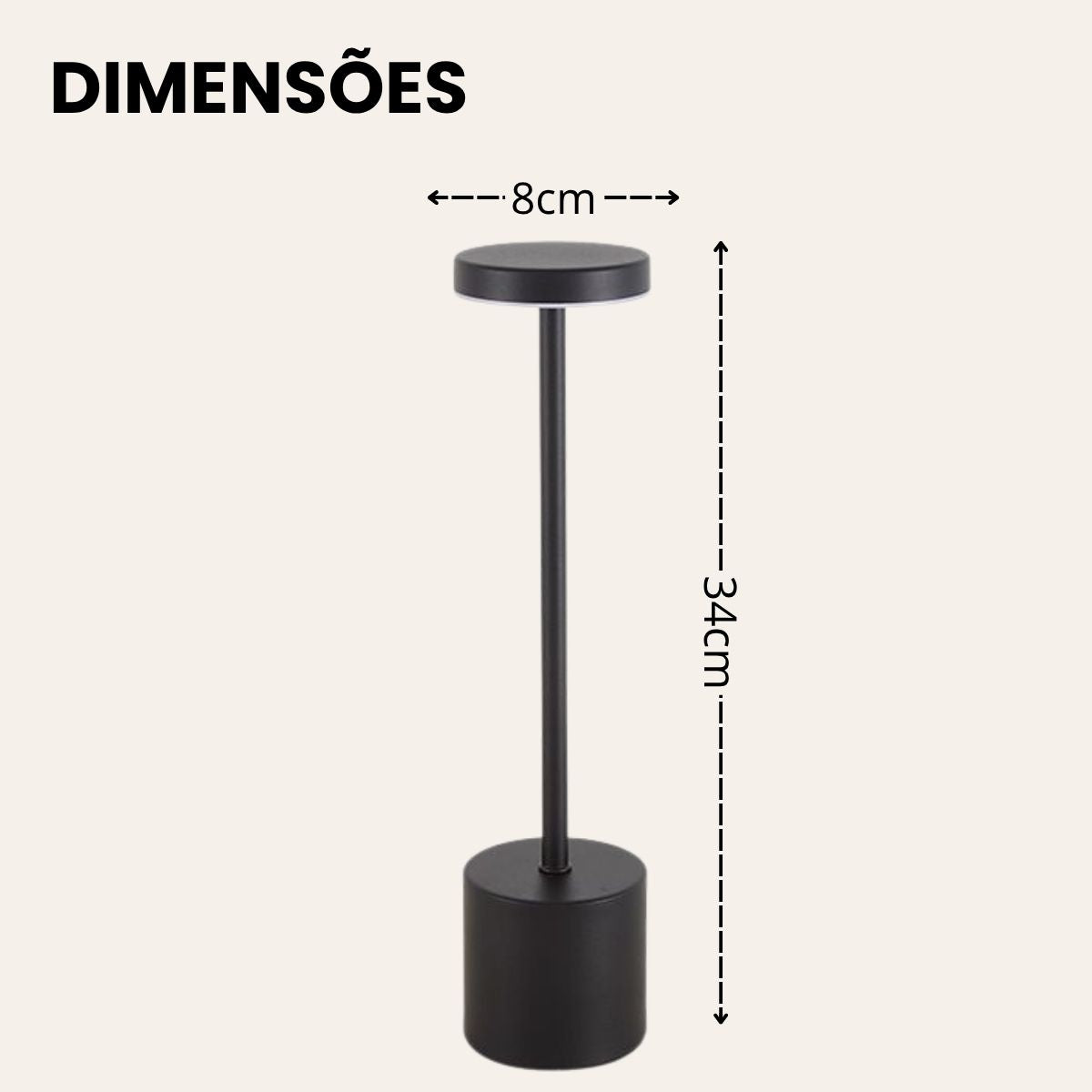 Luminária Abajur LED Recarregável Sem Fio Touch Dimerizável