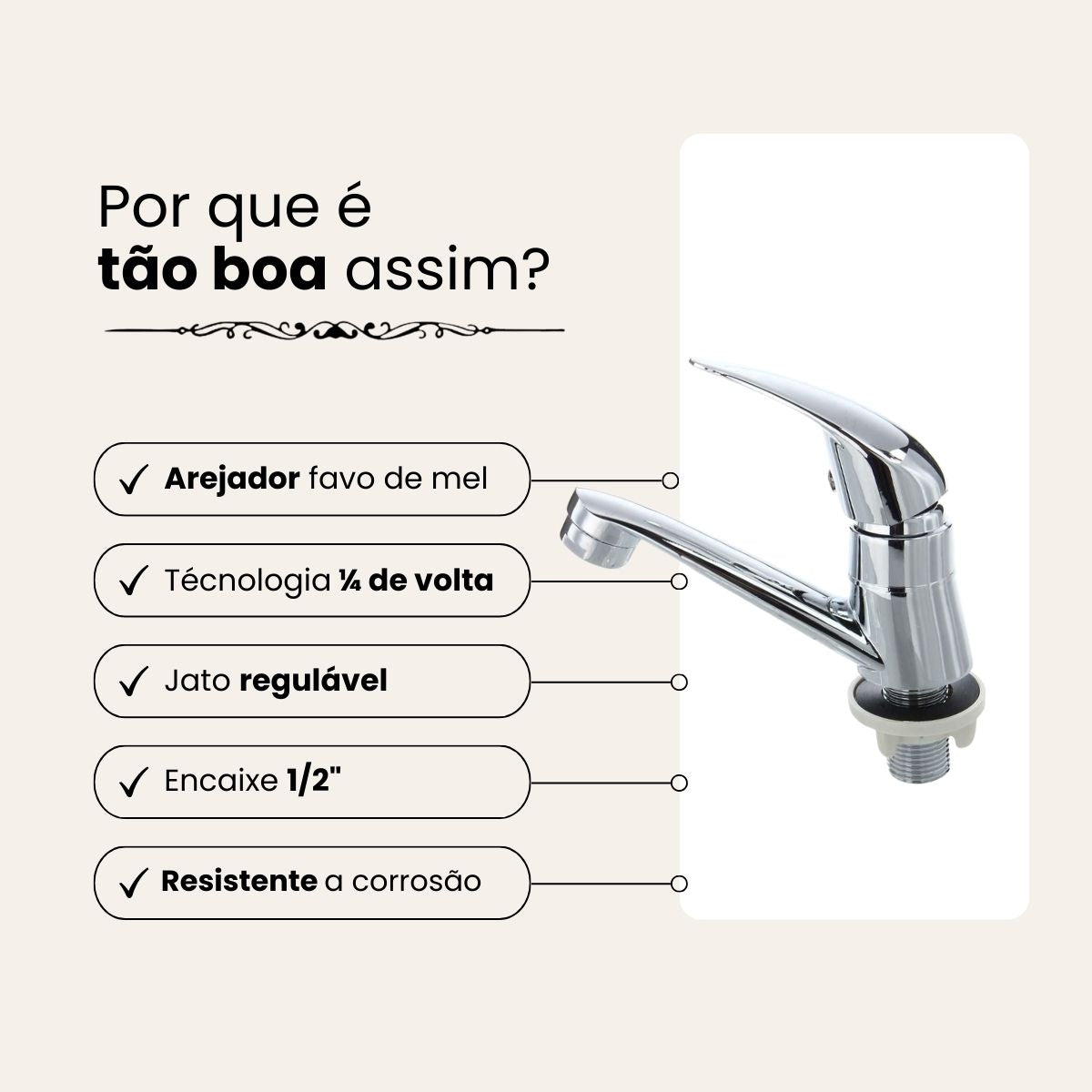 Torneira Bancada Baixa - Modelo Cromo - Cromada
