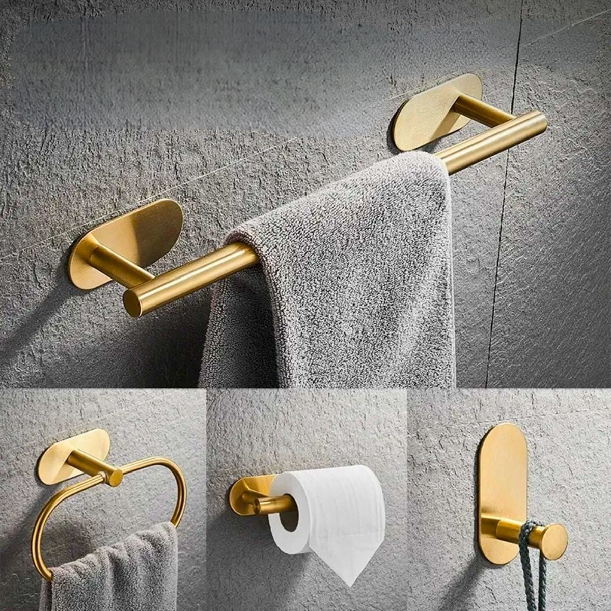 Kit Acessórios Banheiro c/ Adesivo 4pçs - DOURADO