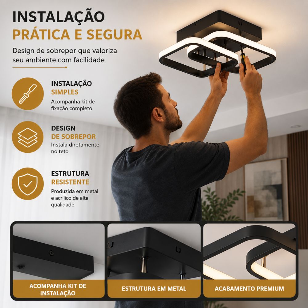 Luminaria Plafon Quadrado Led 24W - Modelo Franci