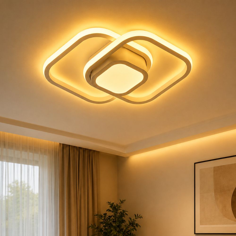 Luminária Plafon LED Quadrado Duplo 26W Bivolt Estrutura Branco