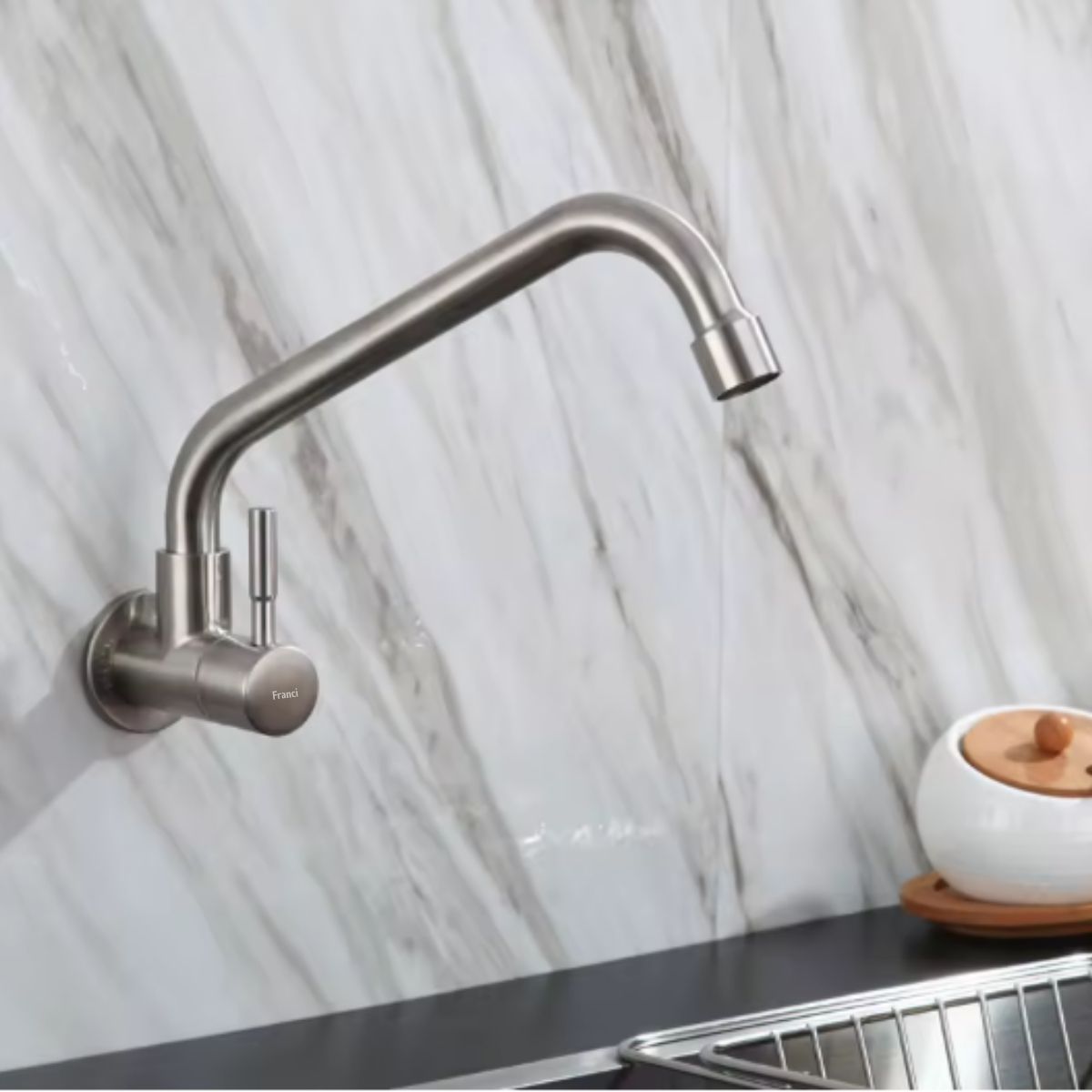 Torneira Parede Pescoço Longo Cromado Fosco - Modelo Firenze
