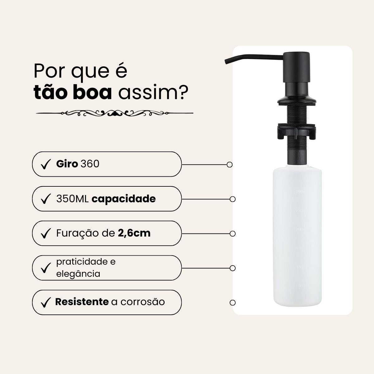 Dosador de Embutir Inox/Abs 350ML - Cor Cromada