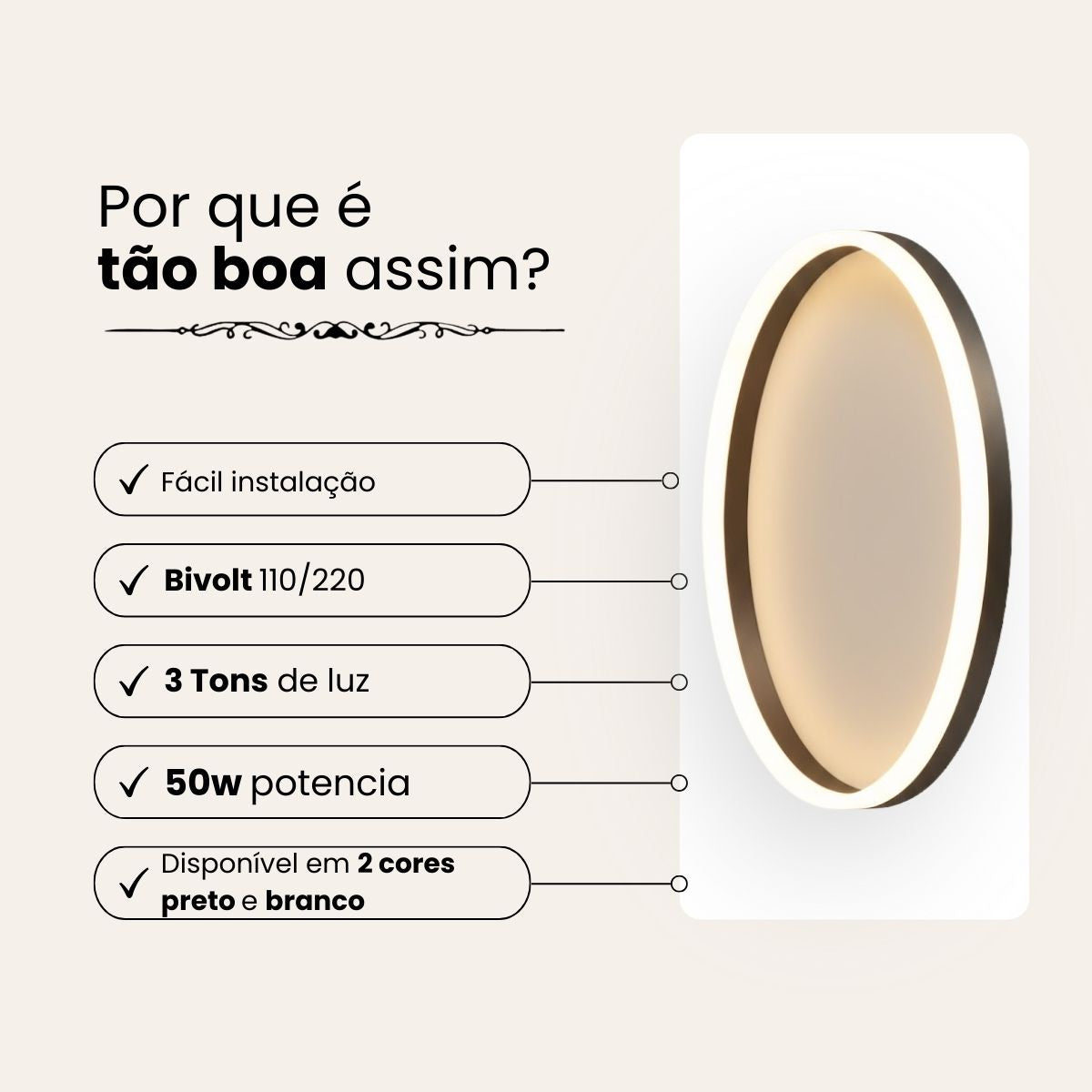 Plafon LED Redondo 24W 40cm Bivolt 3 Tons Efeito Memória
