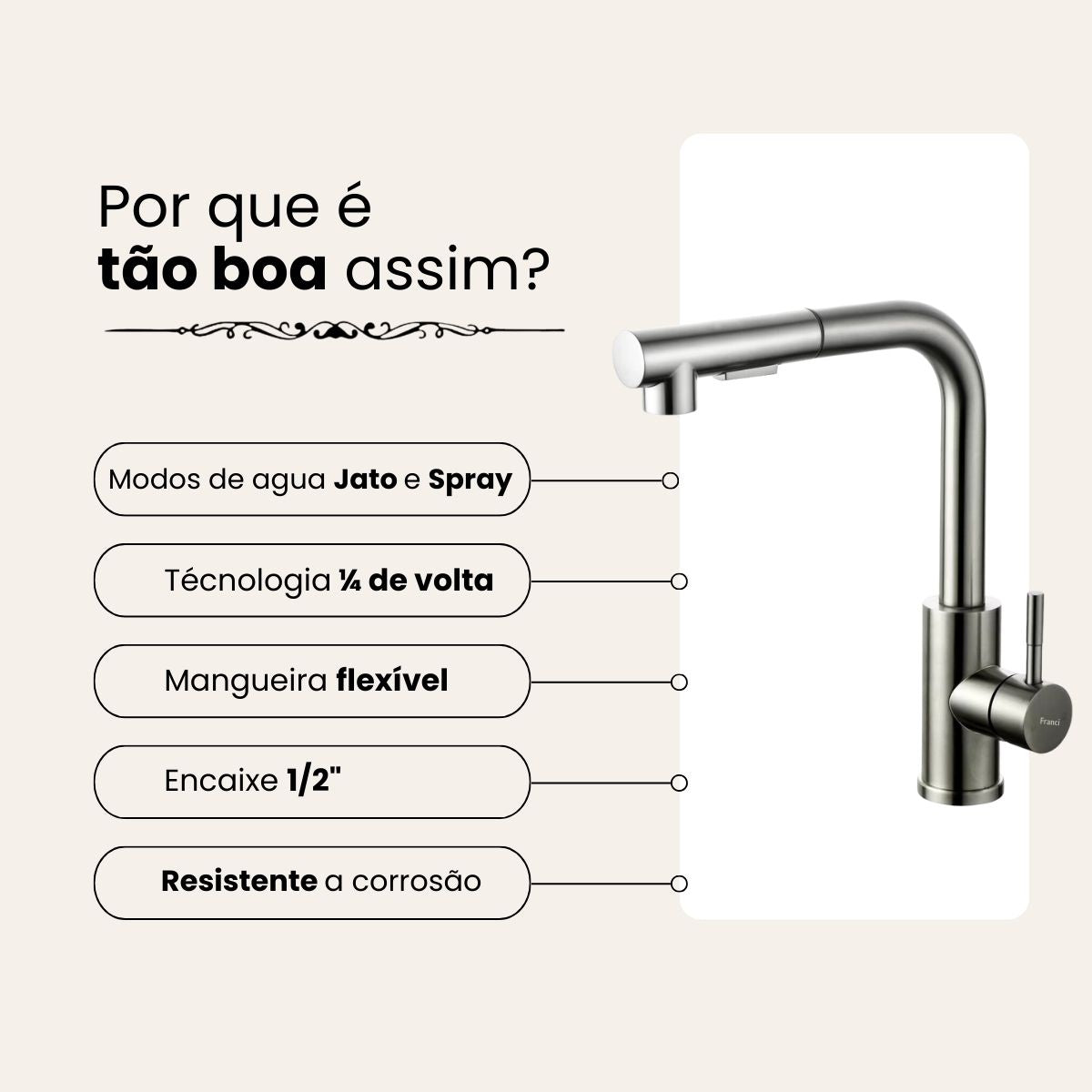 Torneira Bancada Misturador Extensor - Modelo Retracta - Cromado Fosco
