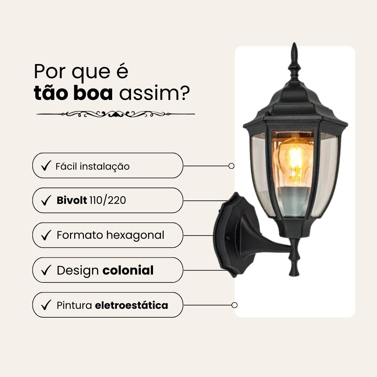 Arandela Vintage Parede Grande Cor Preta - Modelo Colonial