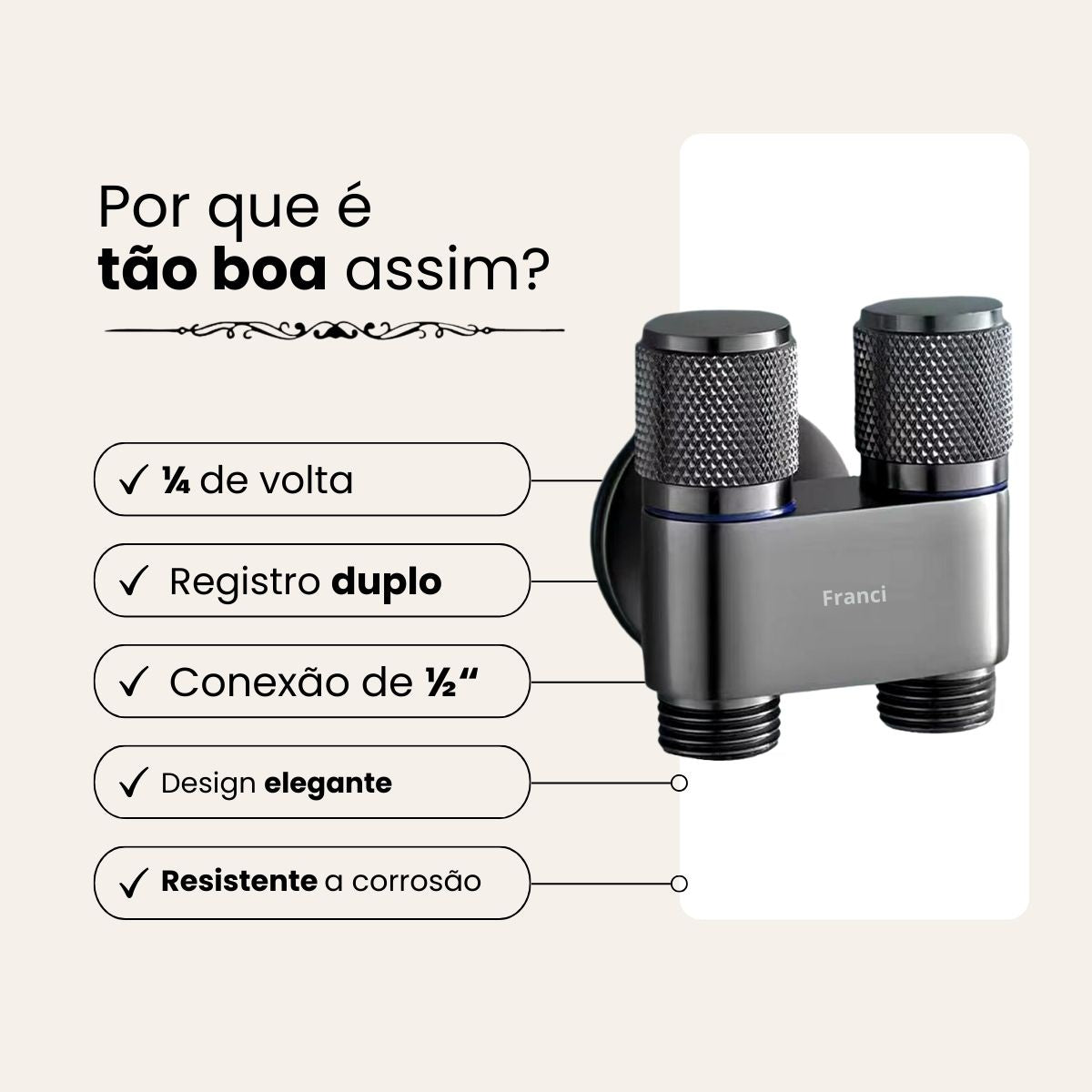Registro Duplo Duas Saídas Tanque Máquina Banheiro 1/2 - Grafite