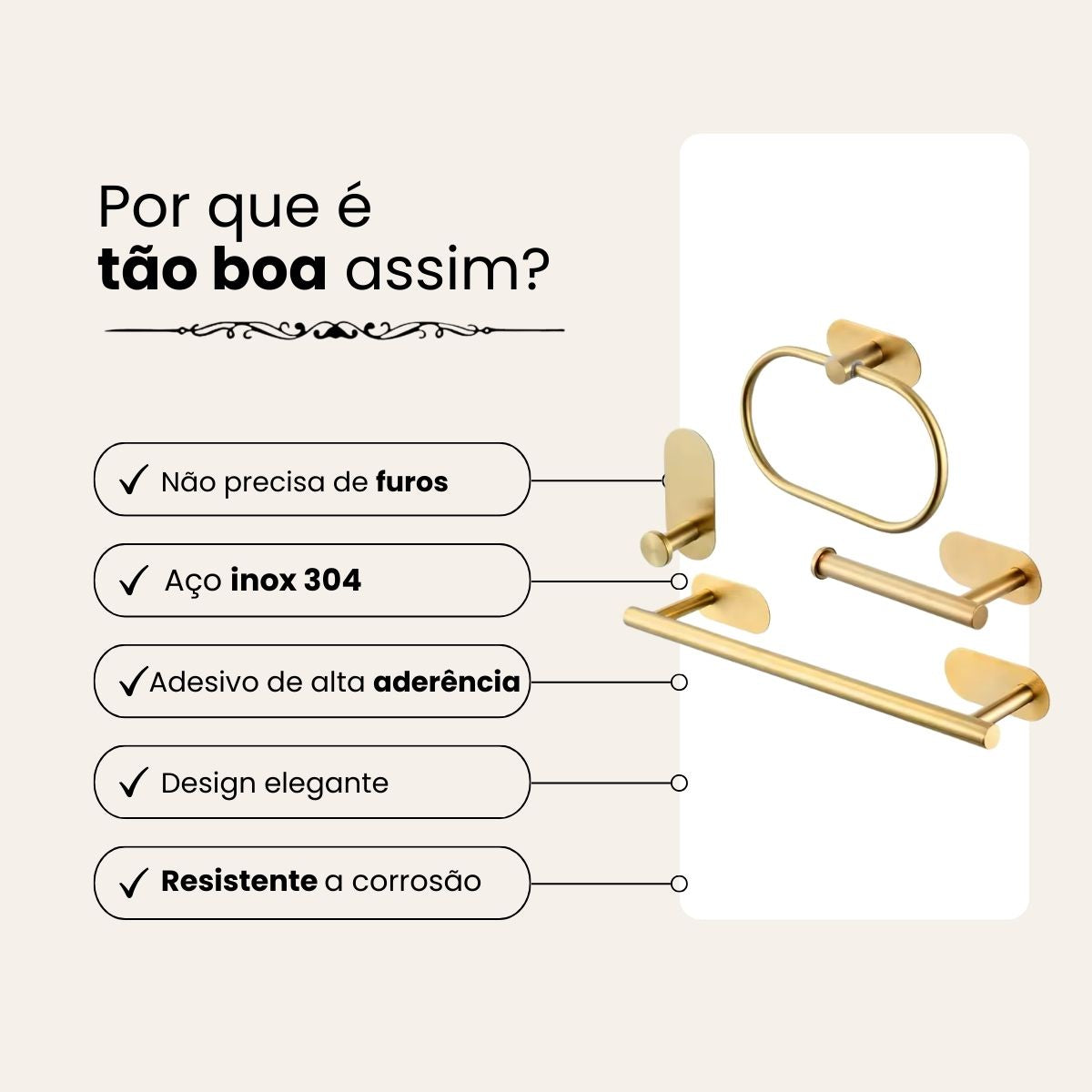 Kit Acessórios Banheiro c/ Adesivo 4pçs - DOURADO