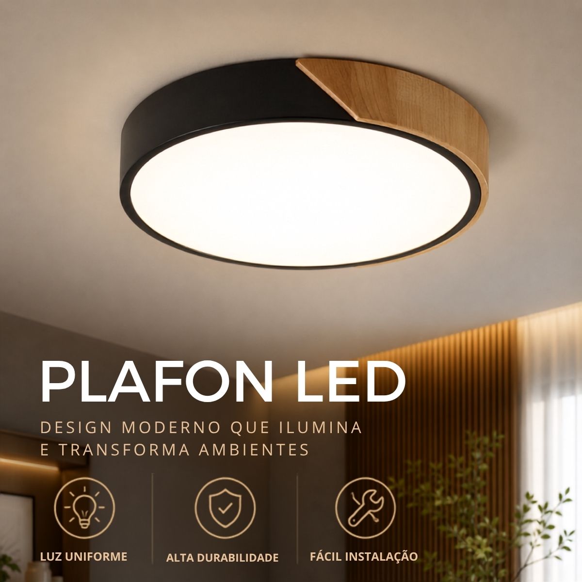 Luminária Plafon LED Redondo Slim 40cm 36W 3 Cores Bivolt