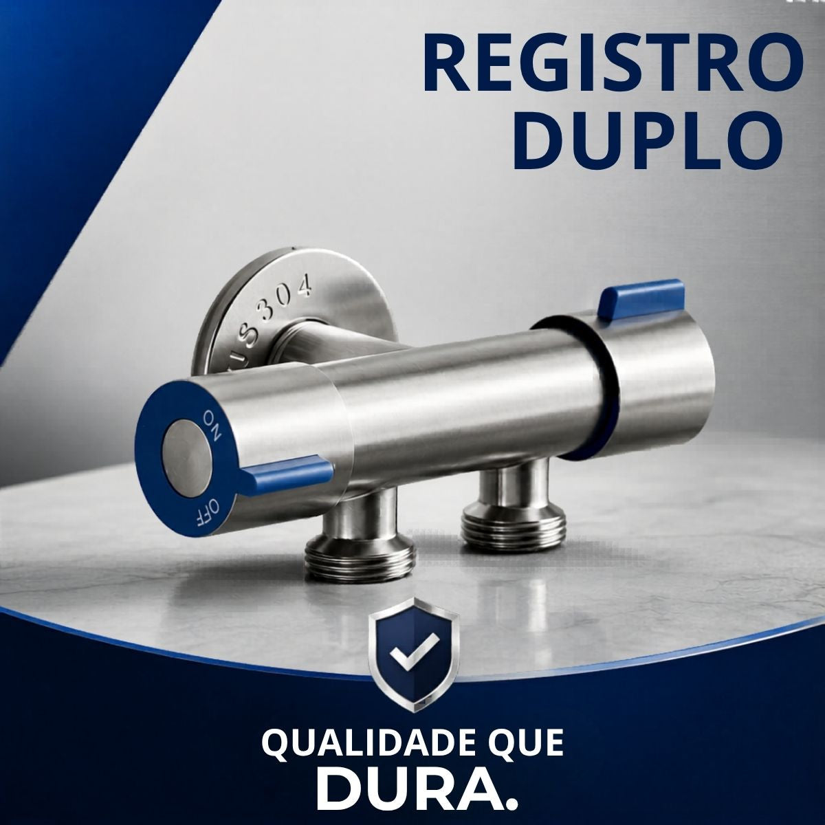 Registro Duplo de Metal 1/2” Inox Fosco com 2 Saídas