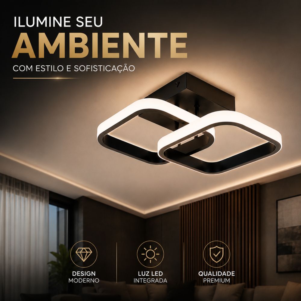 Luminária Teto Quadrado Sobrepor 22w 3 em 1