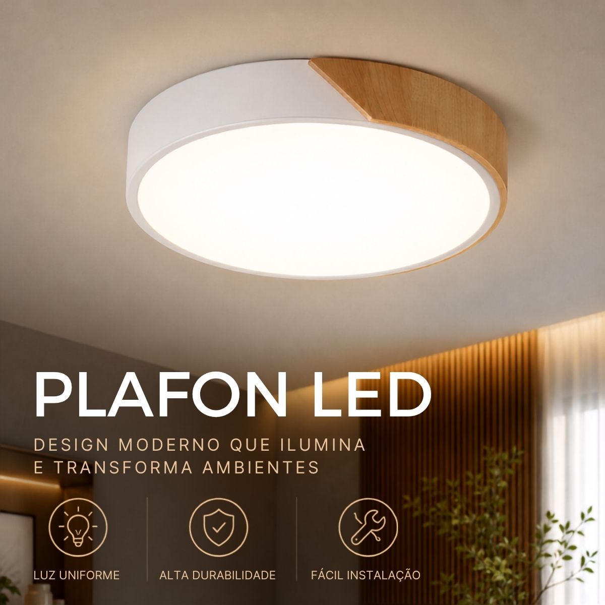 Luminária Plafon LED Redondo Slim 40cm 36W 3 Cores Bivolt