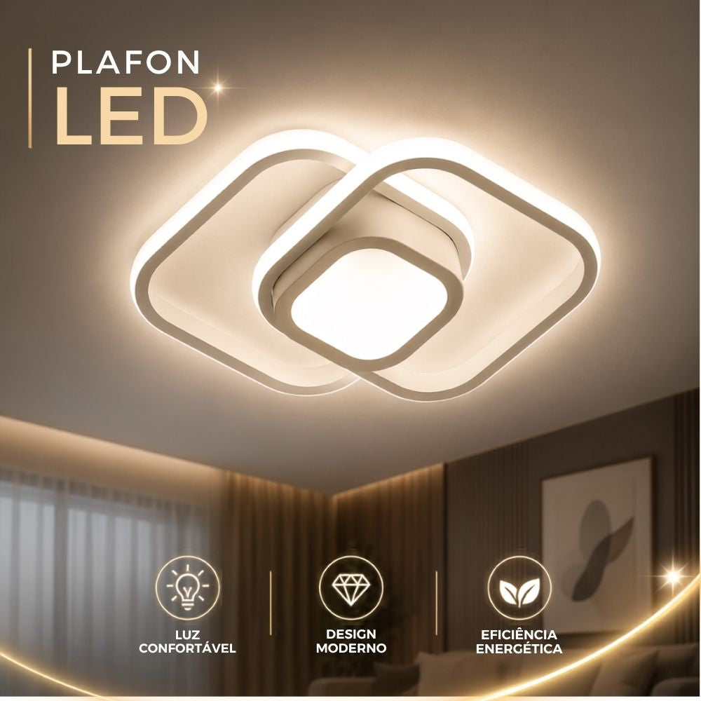 Luminária Plafon LED Quadrado Duplo 26W Bivolt Estrutura Branco