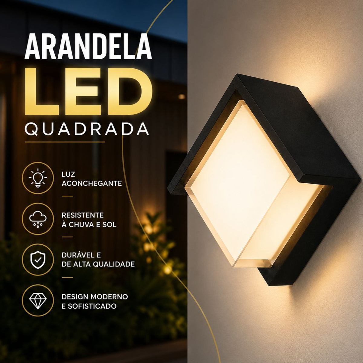 Arandela LED Quadrada 5W Preta IP65 Bivolt