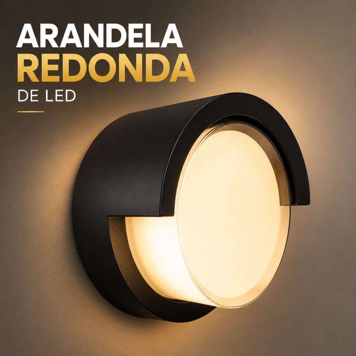 Arandela LED Redonda 12W Preta IP65 Branco Quente 3000K