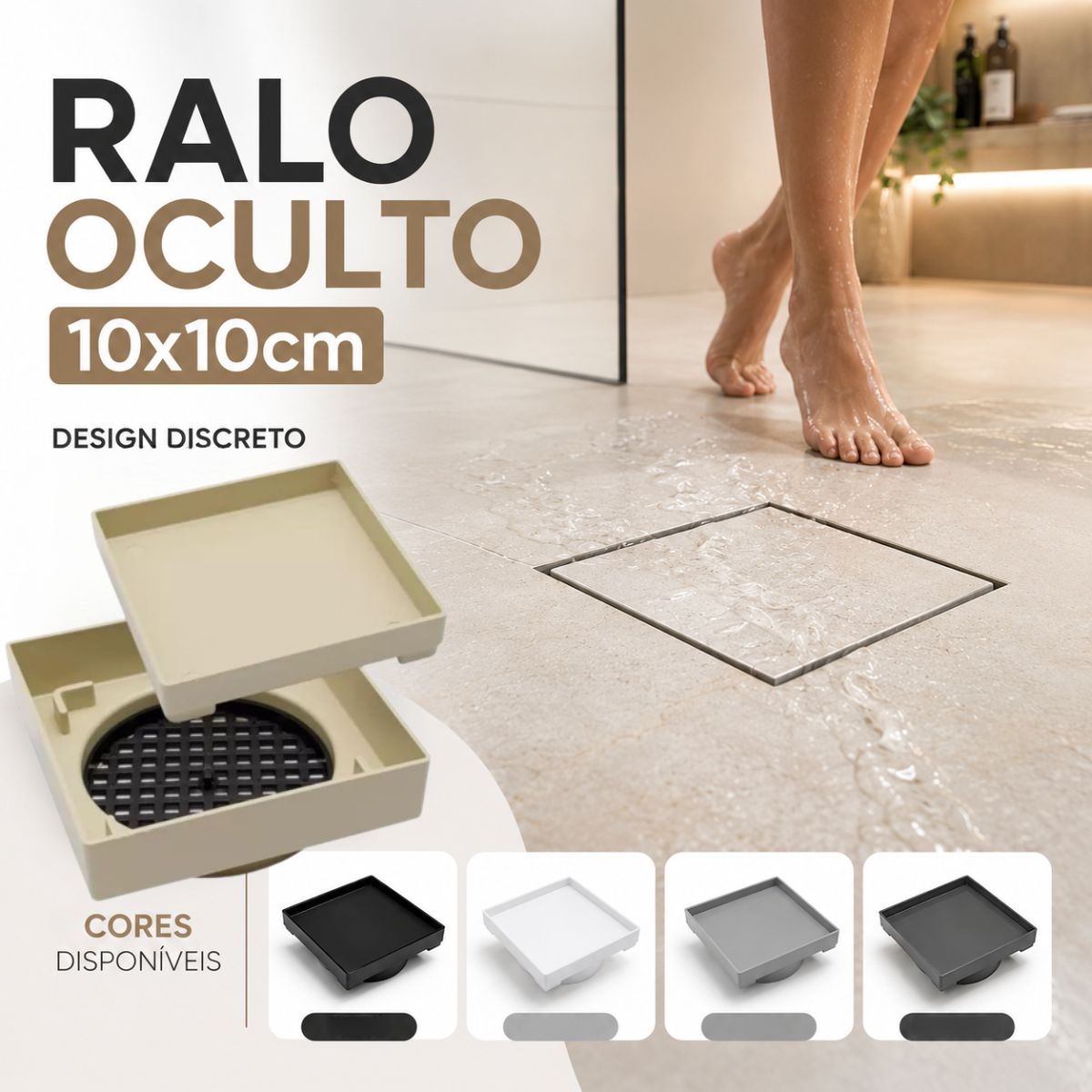 Ralo Oculto Seca Piso para Porcelanato com Tela Anti-Insetos