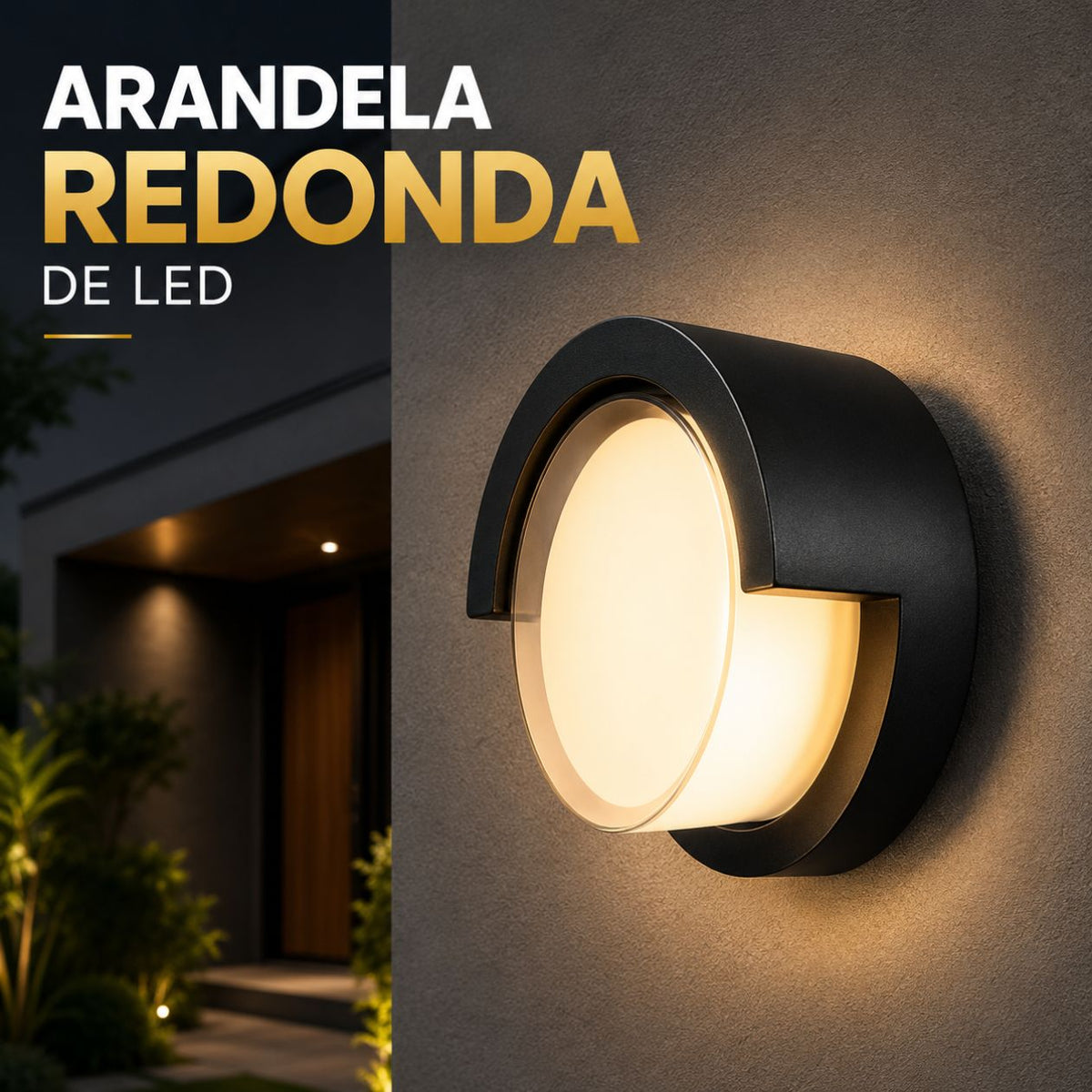 Arandela LED Redonda 5W Preta IP65 Branco Quente 3000K
