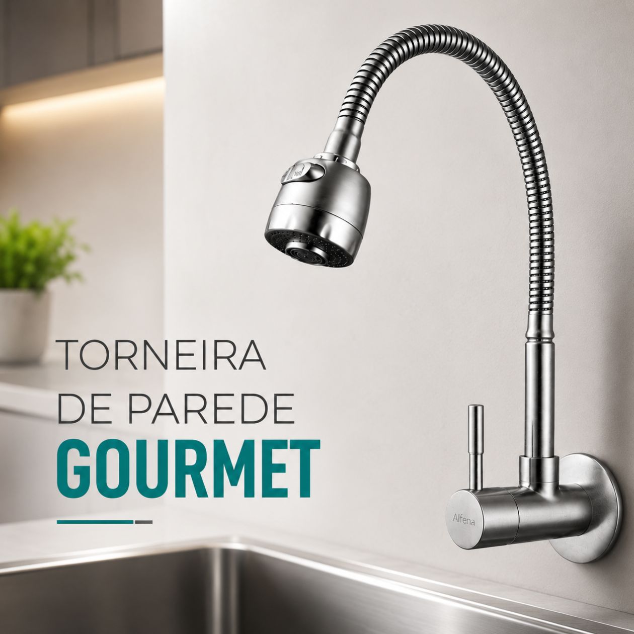 Torneira Parede Gourmet - Modelo Rain - Cromado Fosco