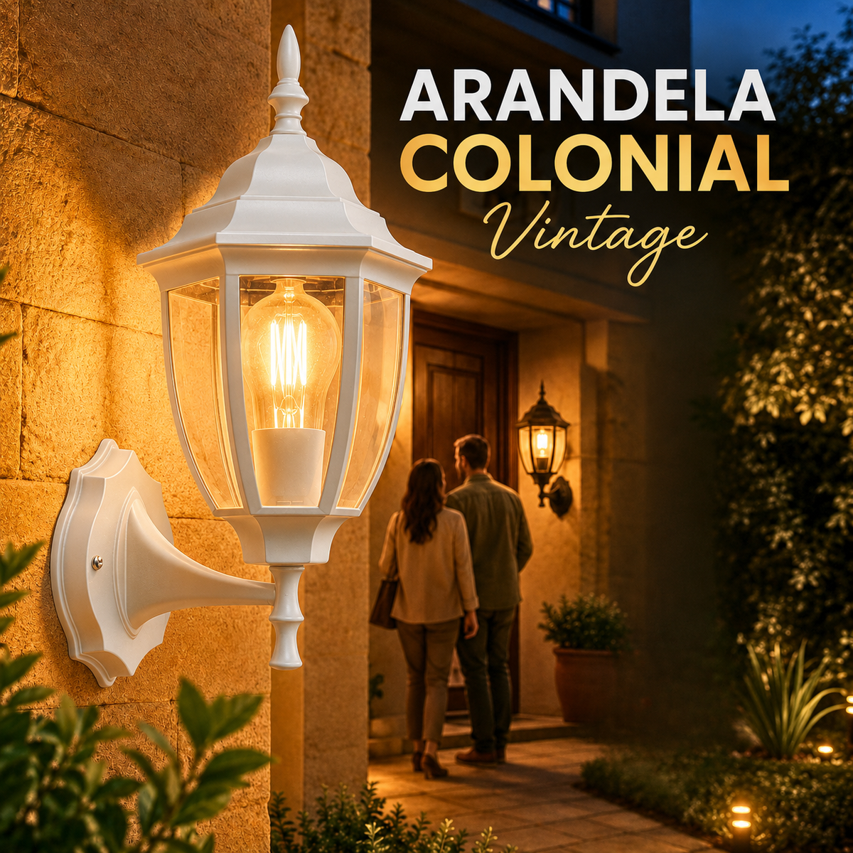 Arandela Colonial de Alumínio e Vidro E27 para Área Externa
