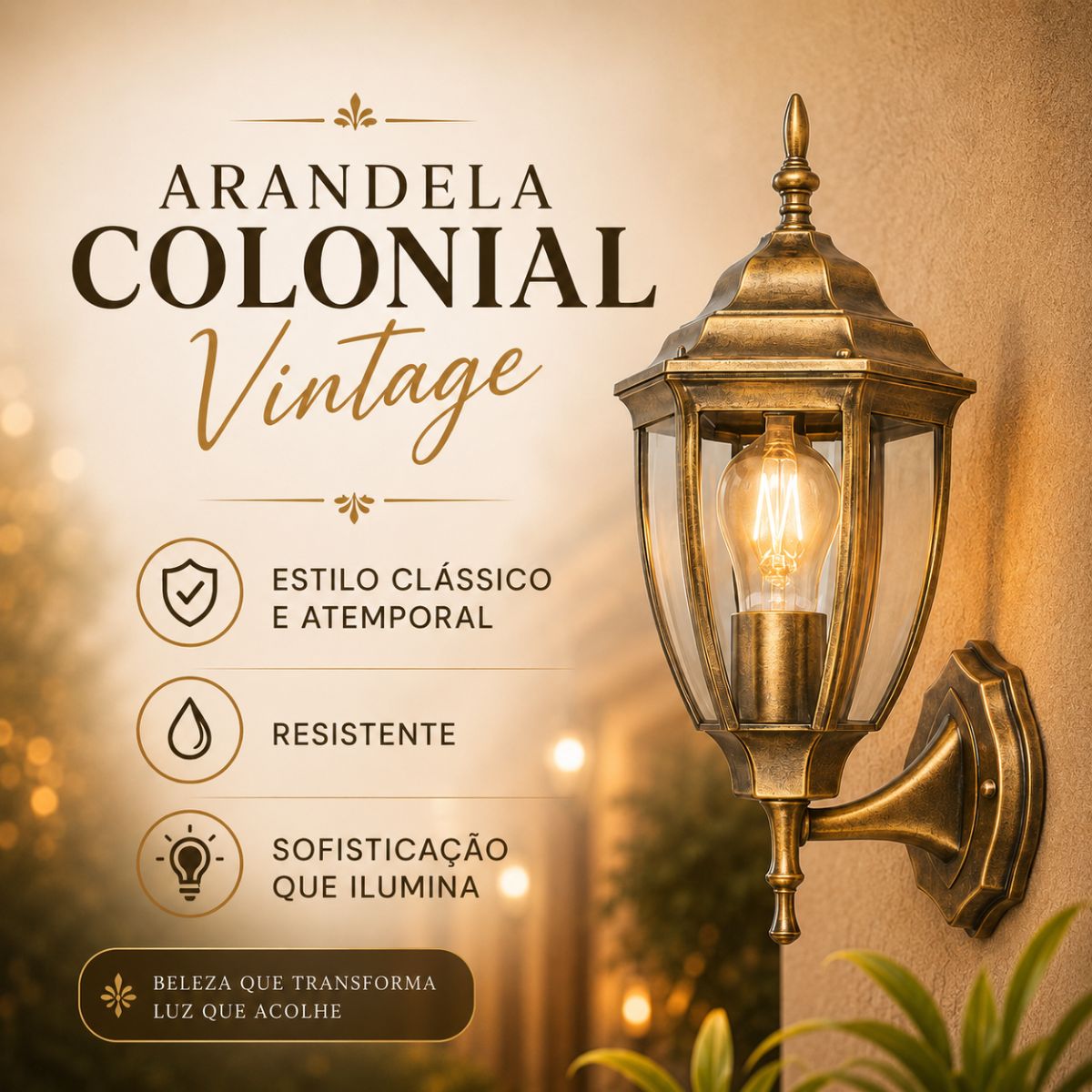 Arandela Colonial de Parede Alumínio e Vidro E27 Externa