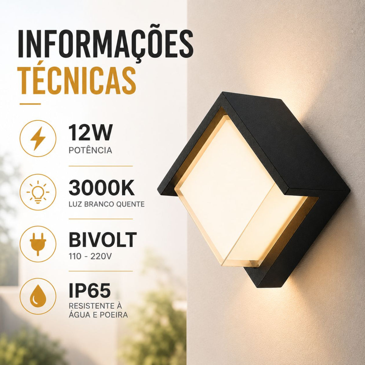 Arandela de Parede 160x135 LED 12W Preta Modelo Dock