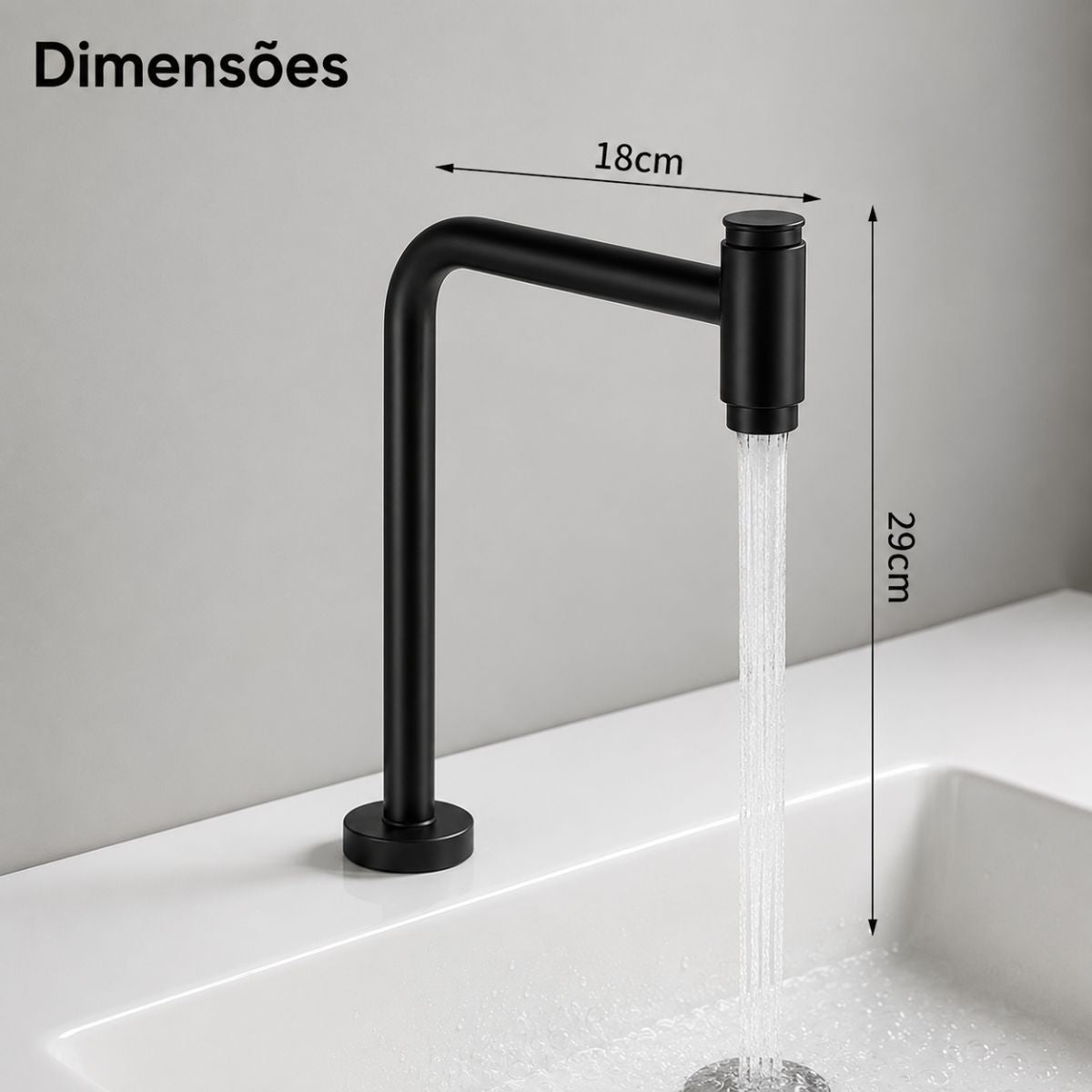 Torneira de Mesa Push em Aço Inox com Bica Alta Giratória 360°