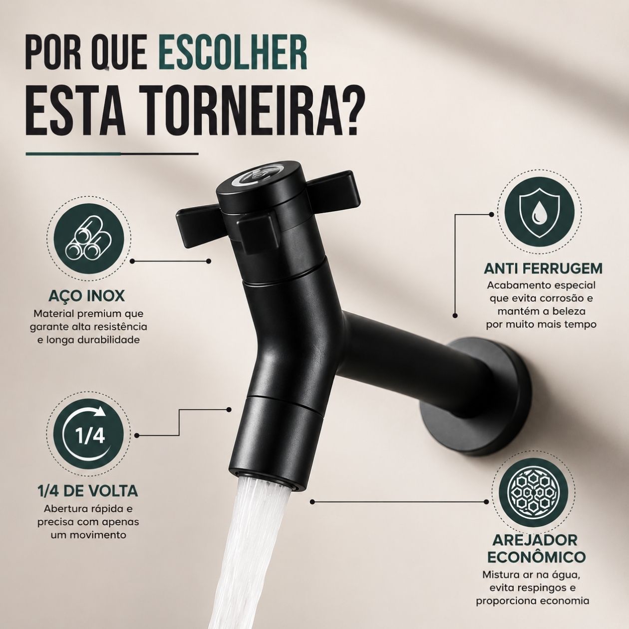 Torneira Parede - Modelo Flor - Preto