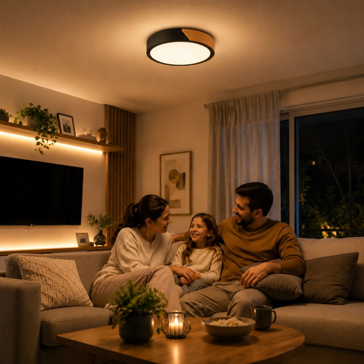 Plafon LED Redondo Slim 30cm 24W Bivolt 3 Cores Madeira