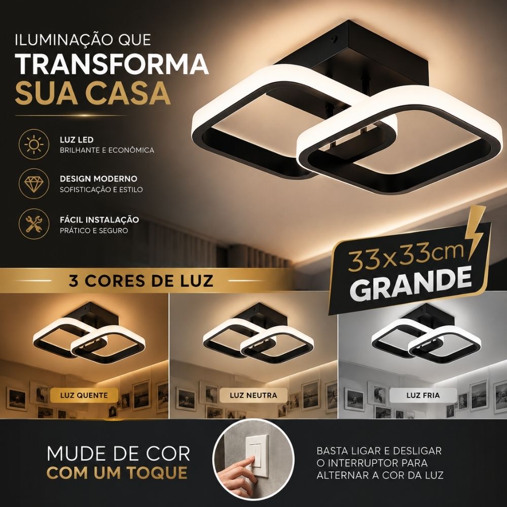 Luminária Teto Quadrado Sobrepor 22w 3 em 1