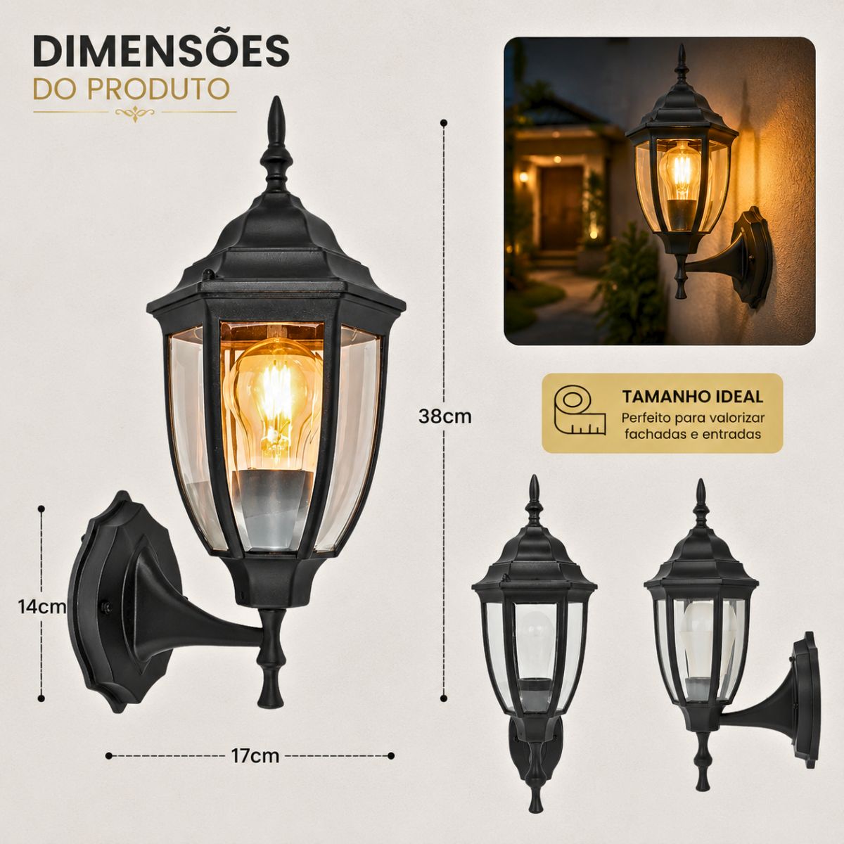 Arandela Vintage Parede Grande Cor Preta - Modelo Colonial