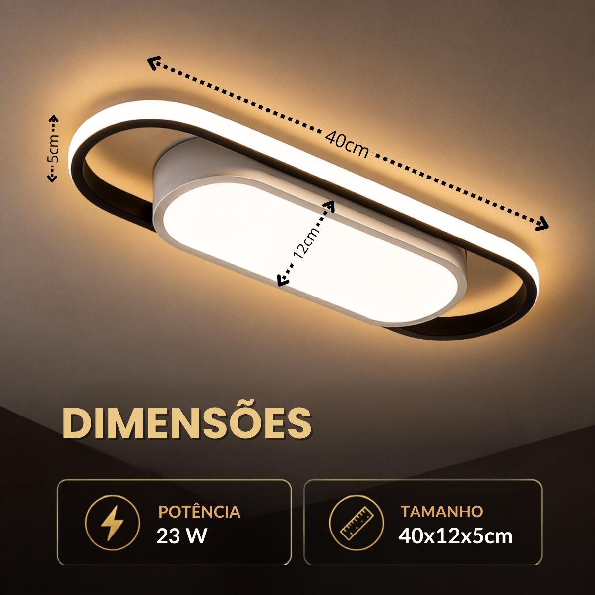 Luminária LED de Teto Modelo Ark 40cm 23W 3 Cores Bivolt