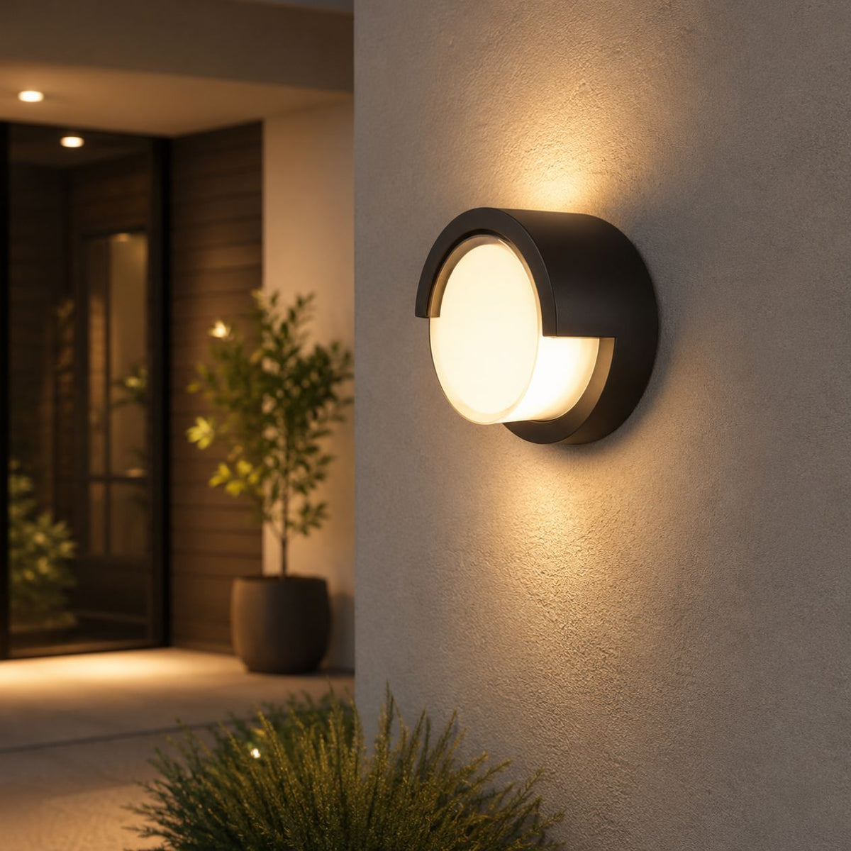 Arandela LED Redonda 5W Preta IP65 Branco Quente 3000K