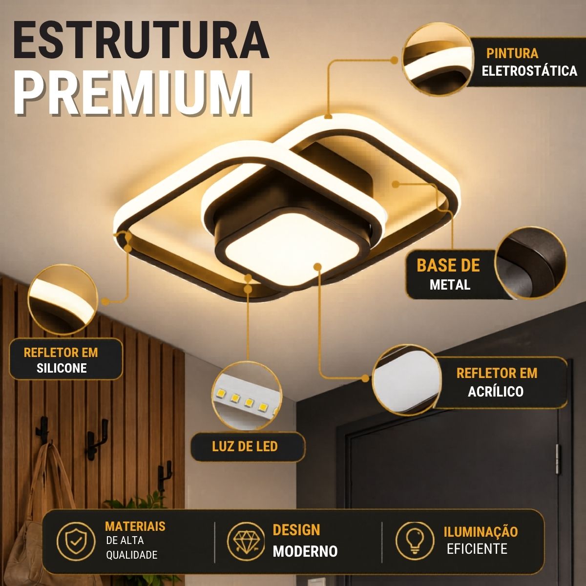 Luminaria Plafon Led 26W Central - Modelo Urban