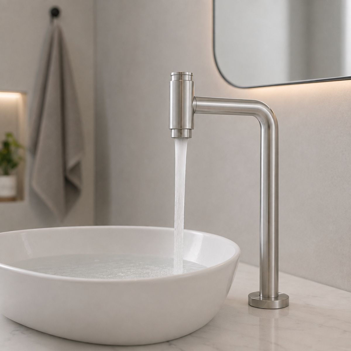 Torneira de Bancada Alta Push em Aço Inox com Bica 360° Moderna