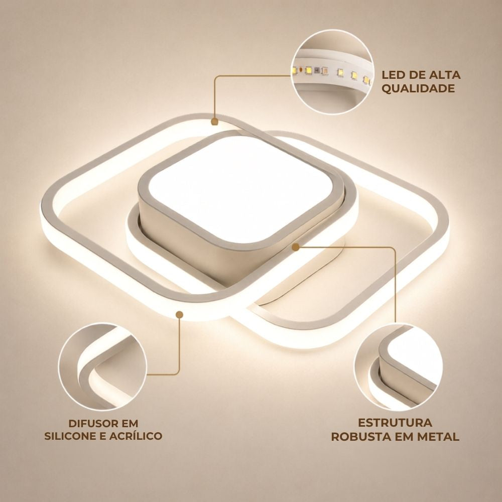 Luminária Plafon LED Quadrado Duplo 26W Bivolt Estrutura Branco