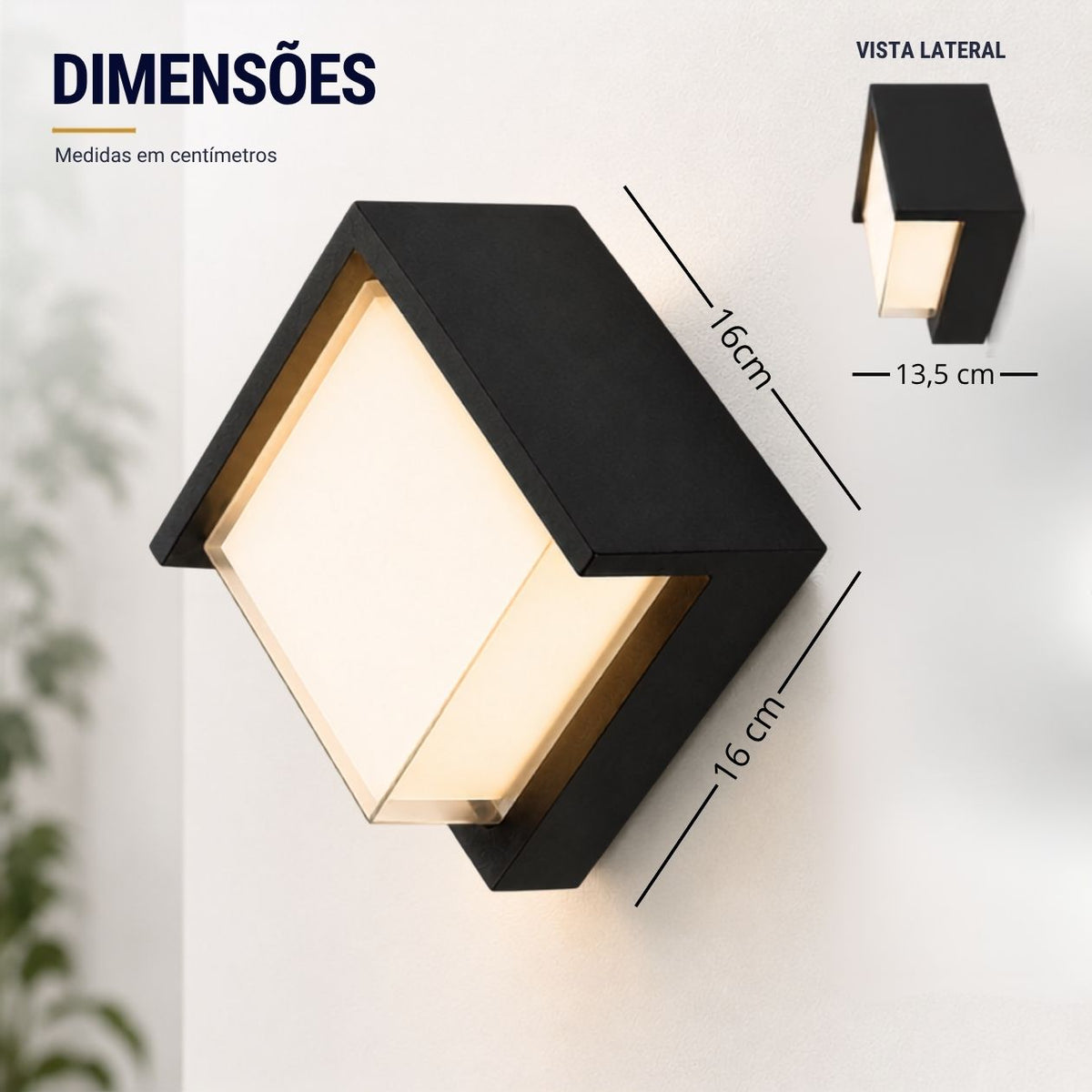 Arandela de Parede 160x135 LED 12W Preta Modelo Dock