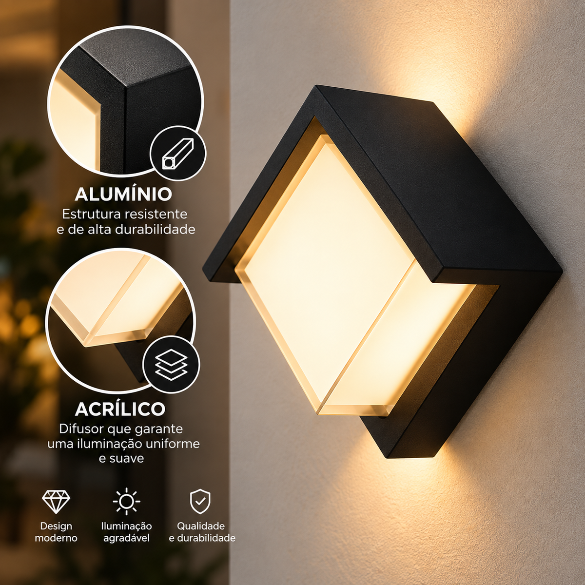 Arandela de Parede 160x135 LED 12W Preta Modelo Dock