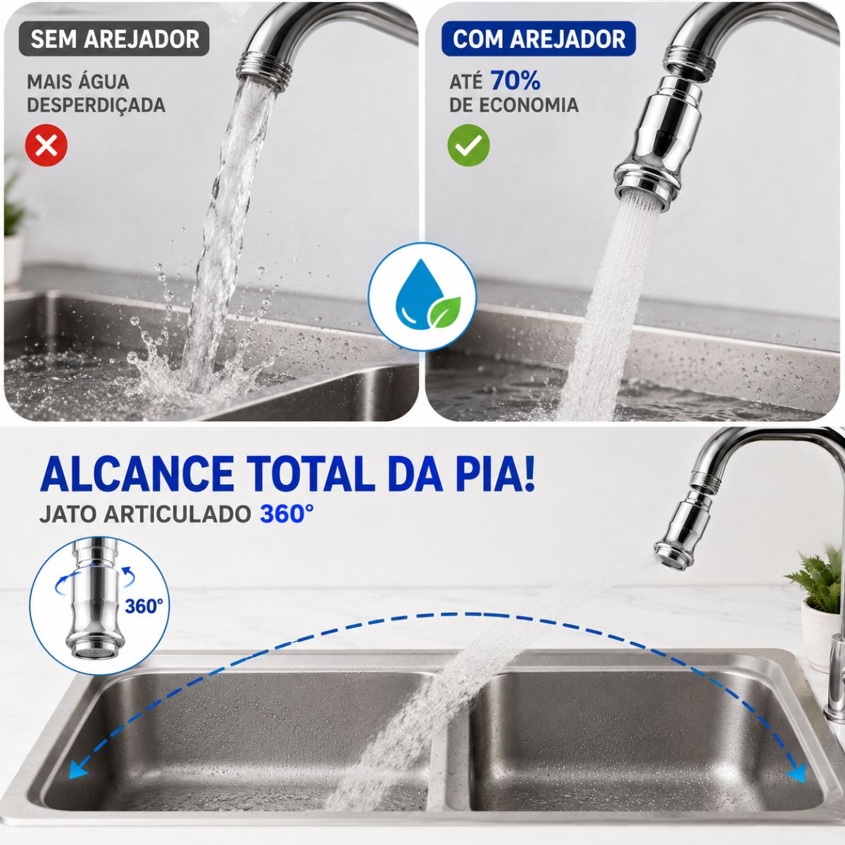 Adaptador Arejador 360º para Torneira com Economia de Água
