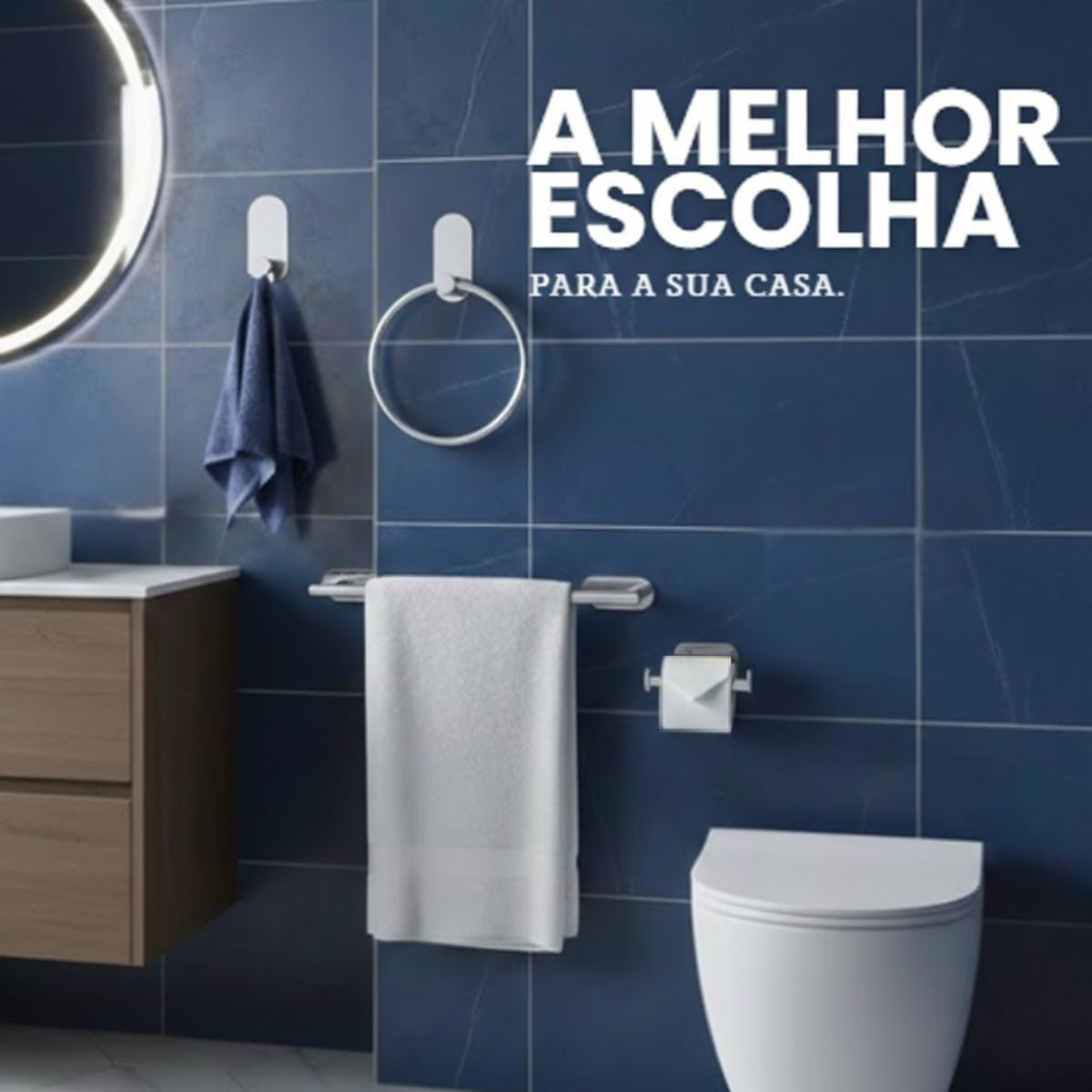 Kit Acessorios Banheiro c/ Adesivo 4pçs - CROMADO FOSCO