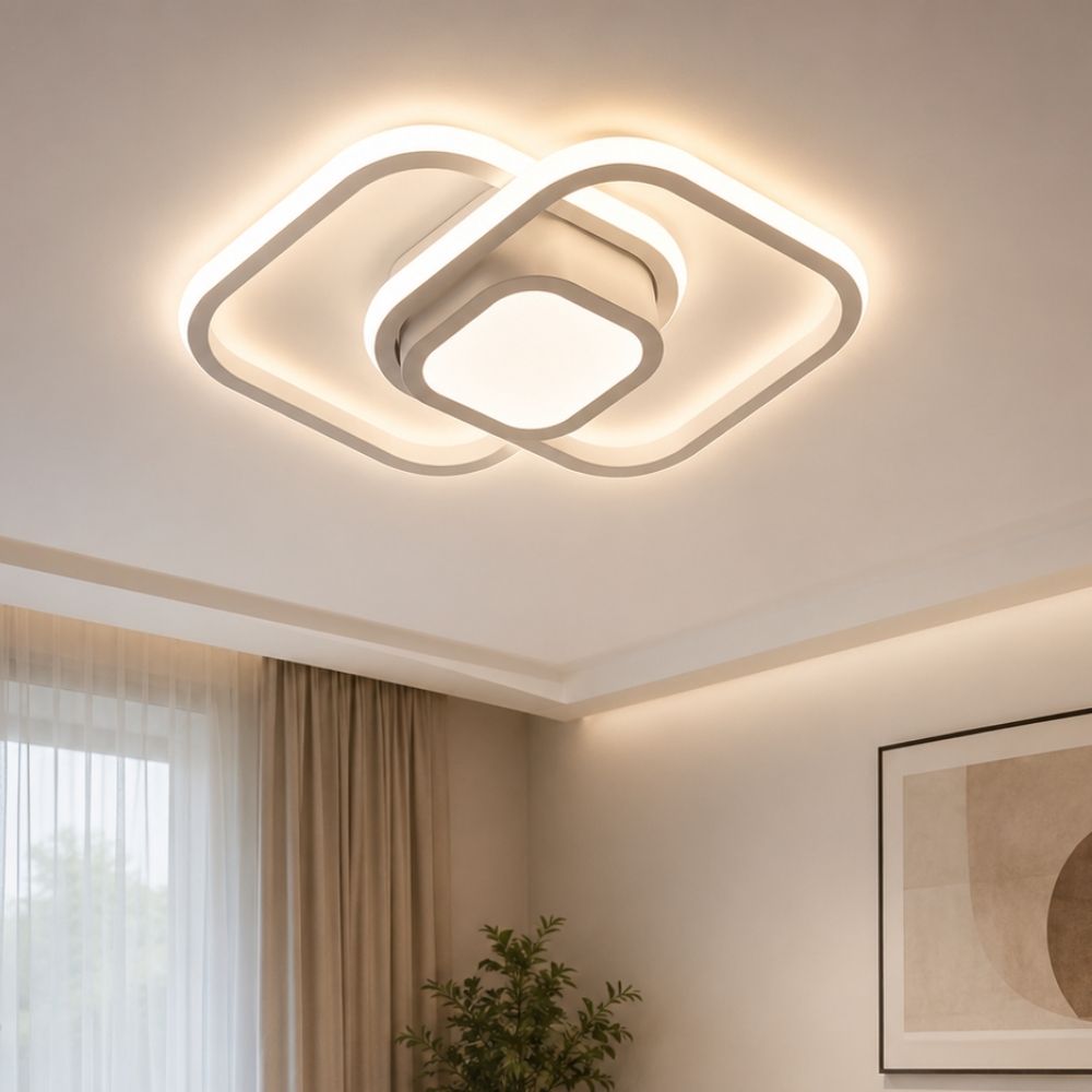 Luminária Plafon LED Quadrado Duplo 26W Bivolt Estrutura Branco