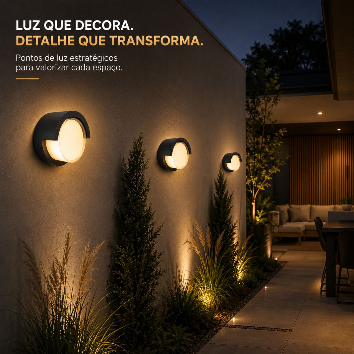 Arandela LED Redonda 5W Preta IP65 Branco Quente 3000K