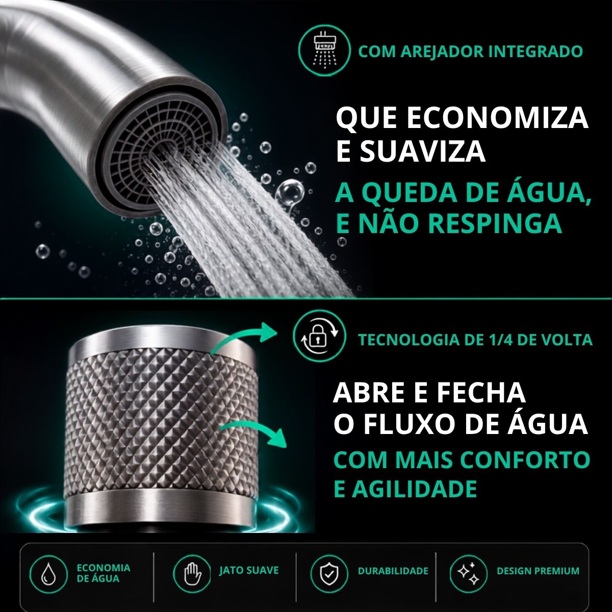 Torneira Bancada - Modelo Vetro - Cromada Fosco