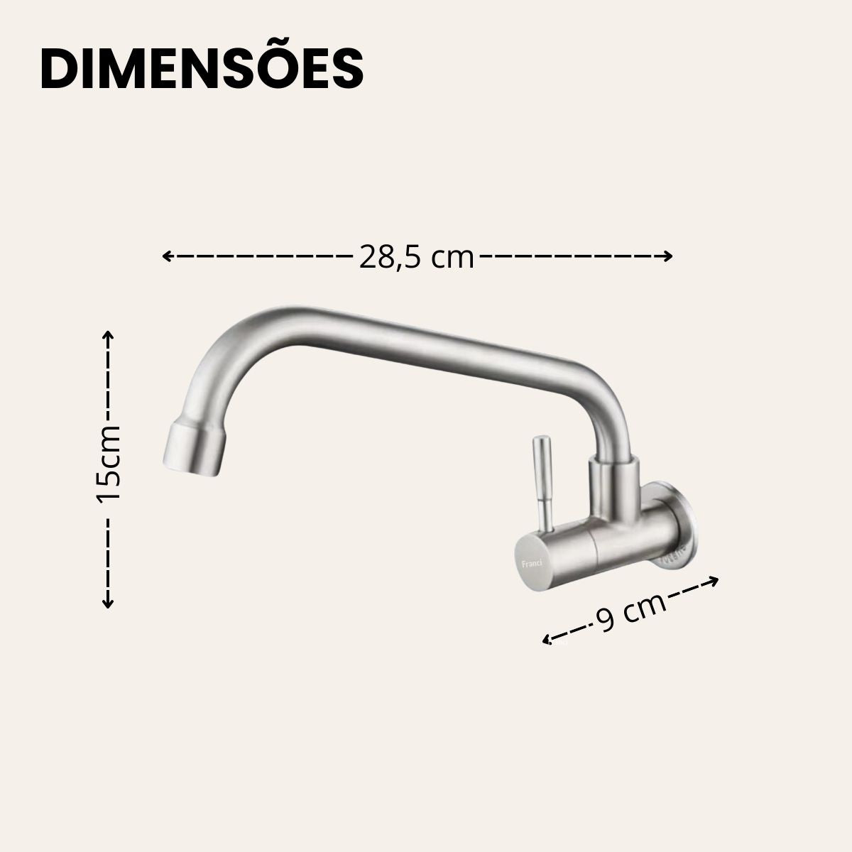 Torneira Parede Pescoço Longo Cromado Fosco - Modelo Firenze