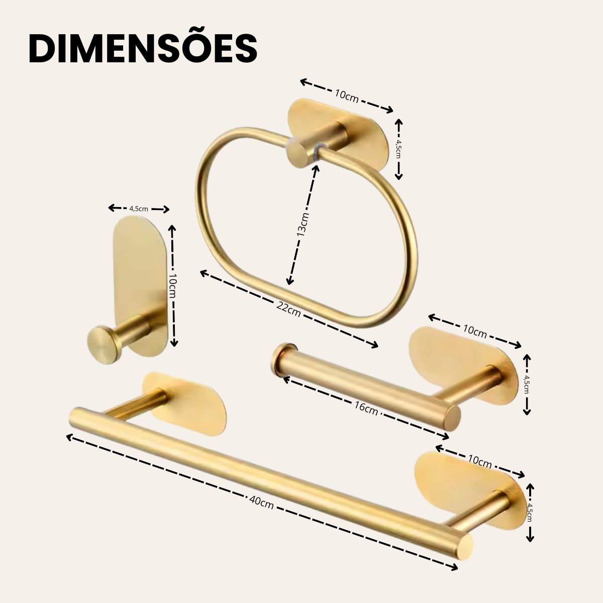Kit Acessórios Banheiro c/ Adesivo 4pçs - DOURADO