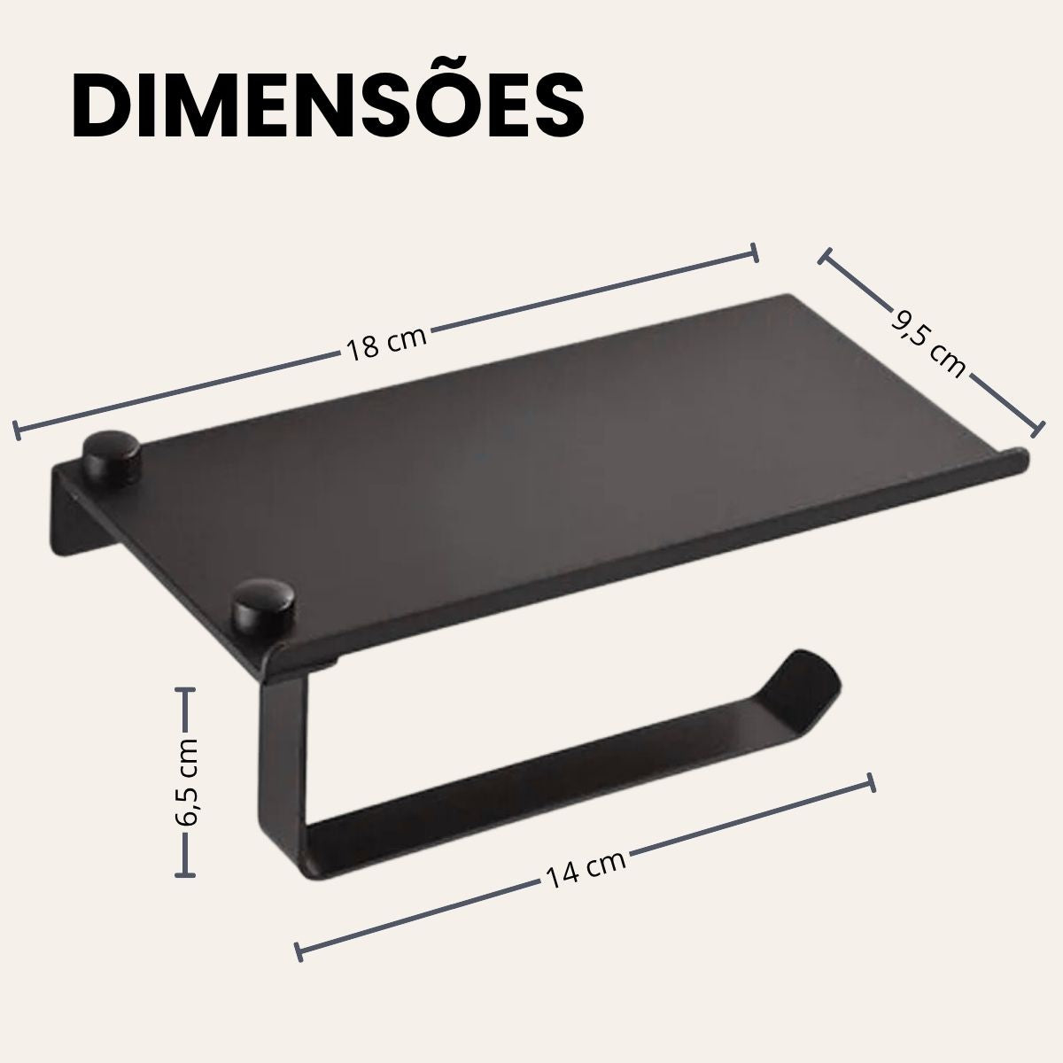 Porta Papel Higiênico Suporte Liso Alumínio - Cor Preto