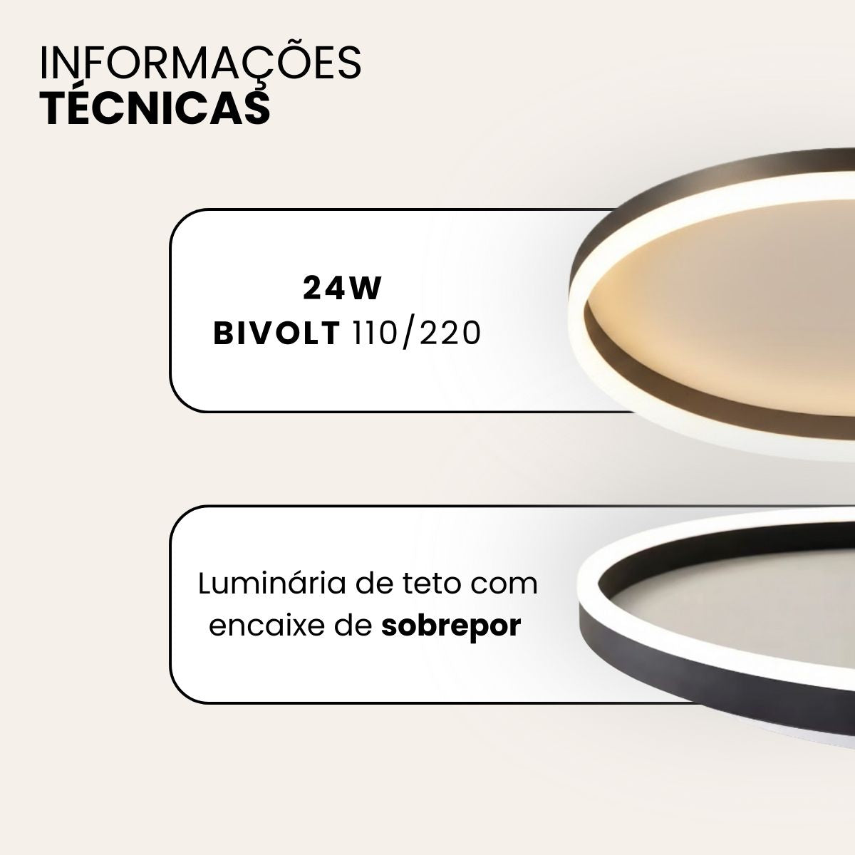 Plafon LED Redondo 24W 40cm Bivolt 3 Tons Efeito Memória