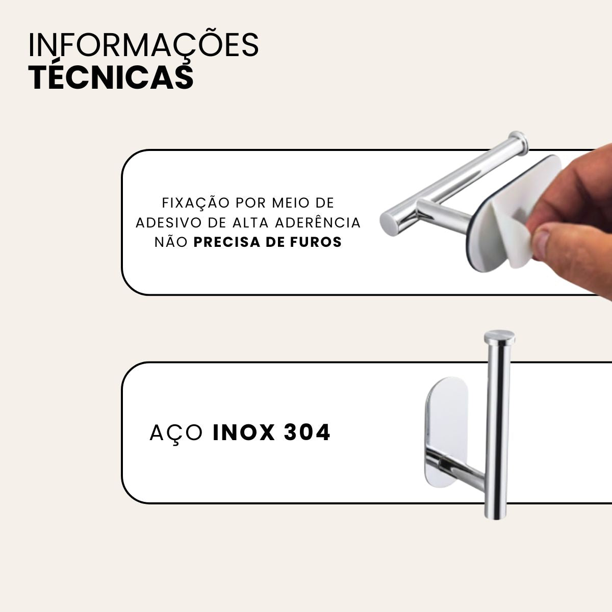 Kit Acessorios Banheiro c/ Adesivo 4pçs - CROMADO FOSCO