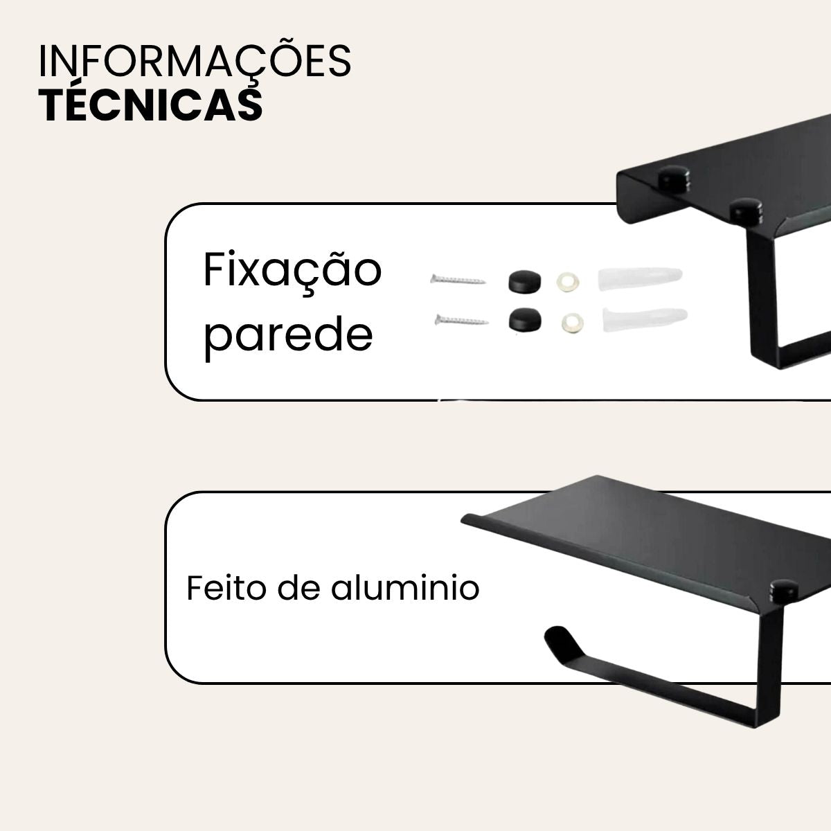 Porta Papel Higiênico Suporte Liso Alumínio - Cor Preto