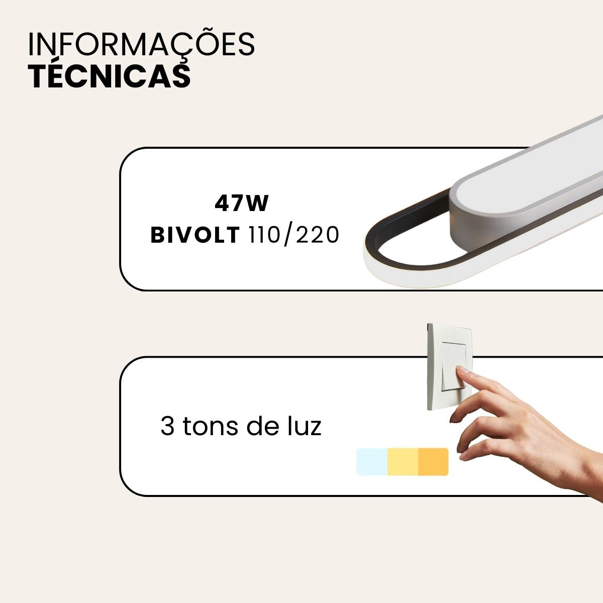 Luminária LED 80cm Ark com Difusor Lateral e Central