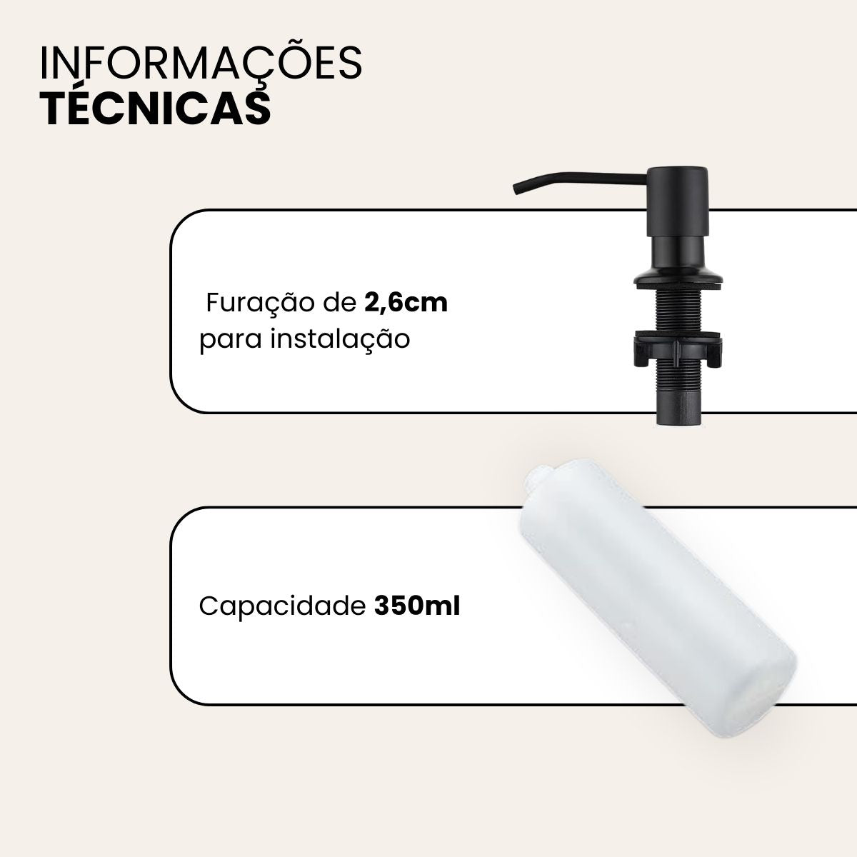 Dosador de Embutir Inox/Abs 350ML - Cor Preta